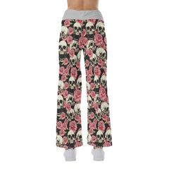 Flower Skull High-waisted Straight-leg Trousers - Wonder Skull