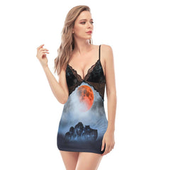 Scary Wolves Lace Chemise Nightgown - Wonder Skull