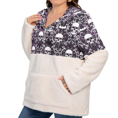 Gothic Skull Bat Borg Fleece Hoodie With Half Zip - Wonder Skull