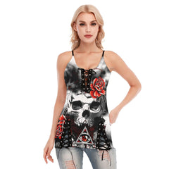 Rose Skull Fire Gothic Eyelet Lace-up Letter Dress - Wonder Skull