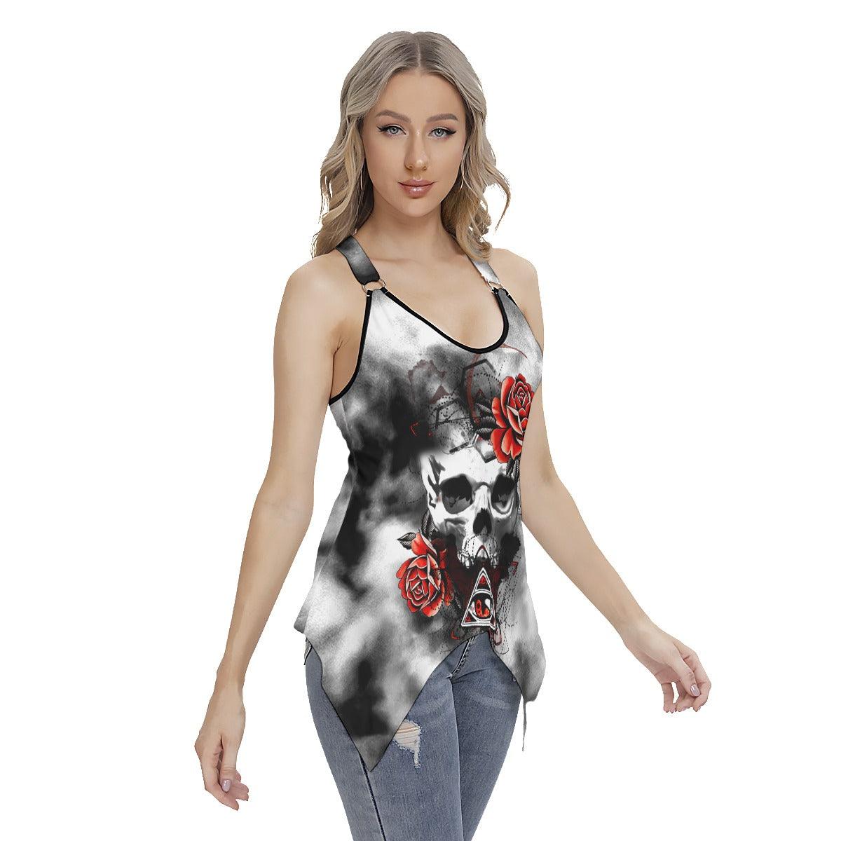 Rose Skull Gothic Women's Racing Tank Top With Irregular - Wonder Skull