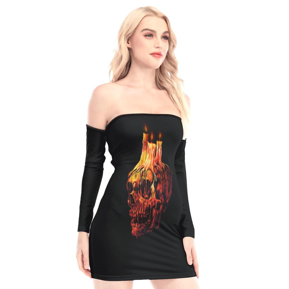 Skull Candle Off-shoulder Back Lace-up Dress - Wonder Skull