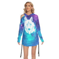 Blue Space Wolf One Shoulder For Women - Wonder Skull