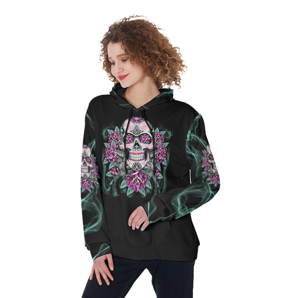 Gothic Skull Warning This Tattooed Girl Flower Funny Hoodie For Women - Wonder Skull