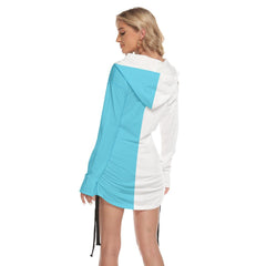 Half Blue Half White Nightmare Open Shoulder Dress Hoodie - Wonder Skull