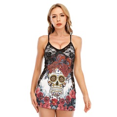 Sugar Skull Red Rose Lace Cami Dress - Wonder Skull