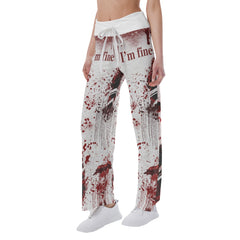 "I'm Fine" Design Horror Blood Women's High-waisted Wide Leg Pants | Wonder Skull