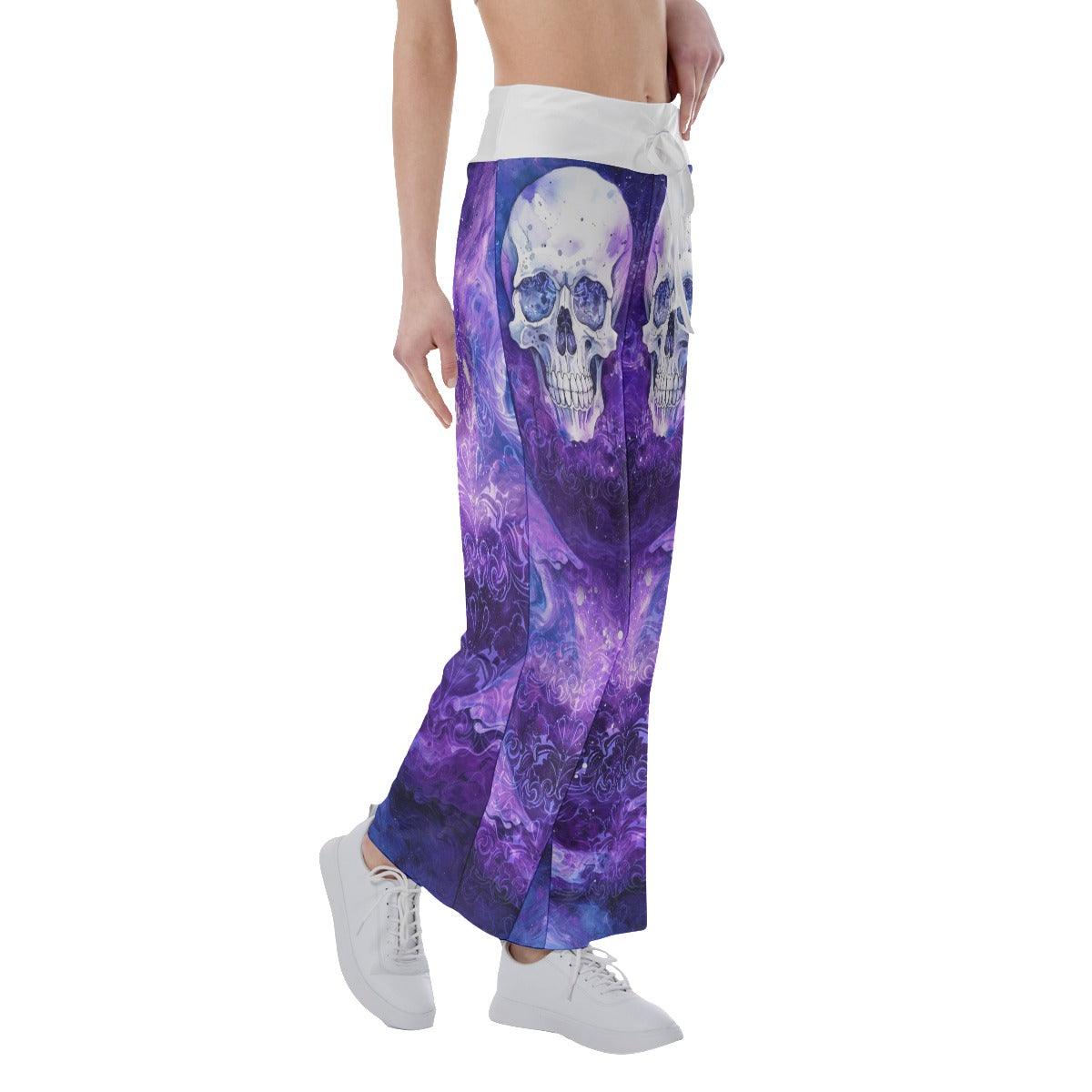 Purple Ornament Skull High-waisted Wide Leg Pants - Wonder Skull
