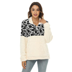 Black White Skull Borg Fleece Sweatshirt With Half Zip - Wonder Skull