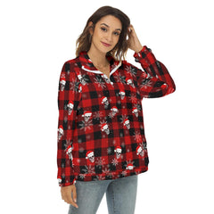 Skull Buffalo Plaid Borg Fleece Sweatshirt With Half Zip - Wonder Skull