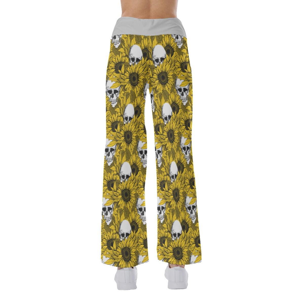 Sunflower And Skull High-waisted Straight-leg Trousers - Wonder Skull