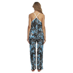 Cyan Skull Abstract Cami Pajamas Sets For Women Sleepwears Combo - Wonder Skull