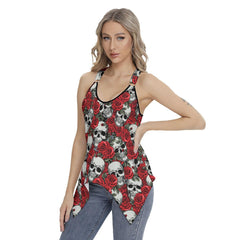 Rose Skull Pattern Gothic Women's Racing Tank Top With Irregular - Wonder Skull