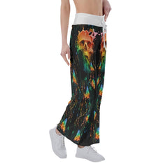 Water Color Skull Butterfly High-waisted Wide Leg Pants - Wonder Skull