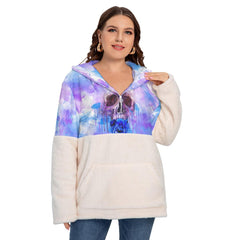 Colorful Skull Borg Fleece Hoodie With Half Zip - Wonder Skull