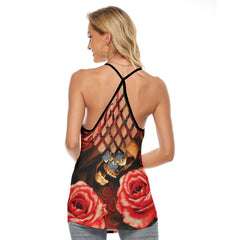 Skull Love Grim Reaper Criss-Cross Open Back Tank Top, Coolest T-Shirt For Women - Wonder Skull