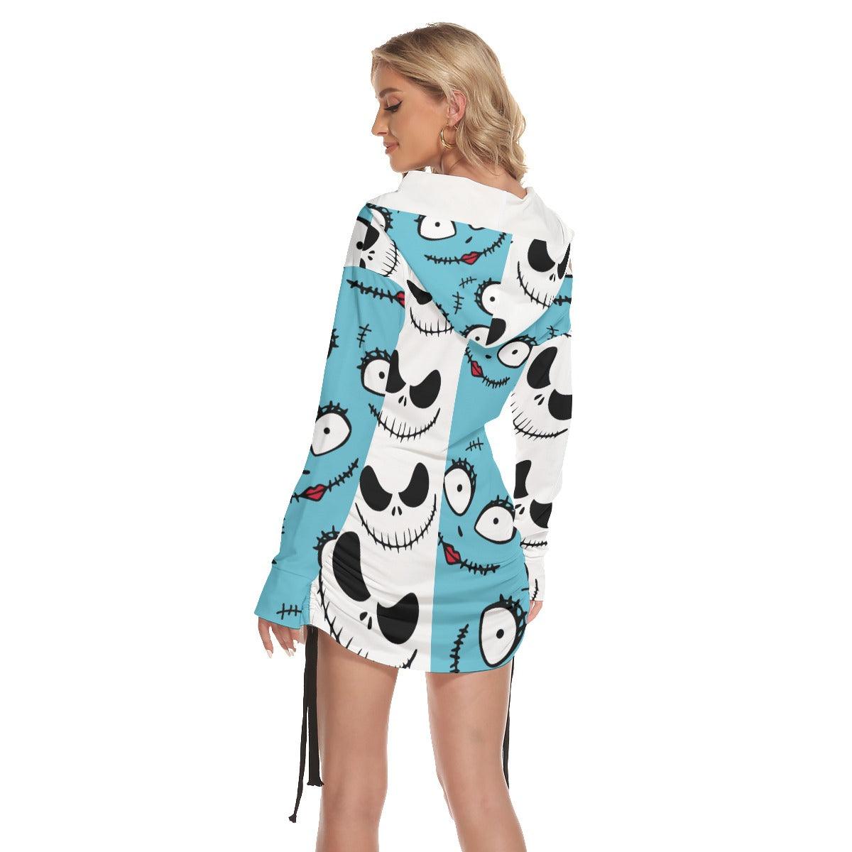 Mix Match SaJack Open Shoulder Dress Hoodie - Wonder Skull