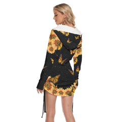 Butterfly Sunflower Skull Print Open Shoulder Dress - Wonder Skull