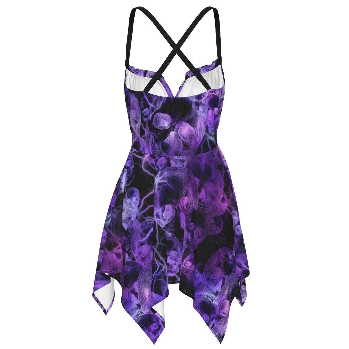 Skull Thunder Purple Pattern All-Over Print Women's Slip Dress - Wonder Skull