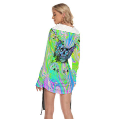 Rainbow Gothic Skull Open Shoulder Dress Hoodie - Wonder Skull