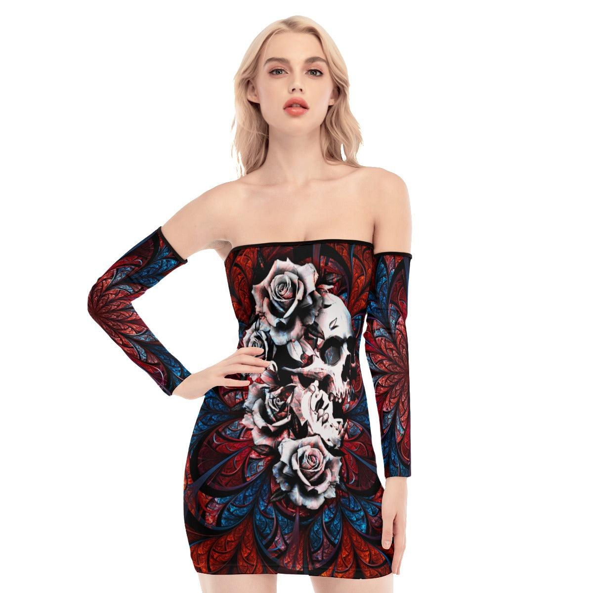 Skull Sugar Rose Gothic Off-shoulder Back Lace-up Dress - Wonder Skull