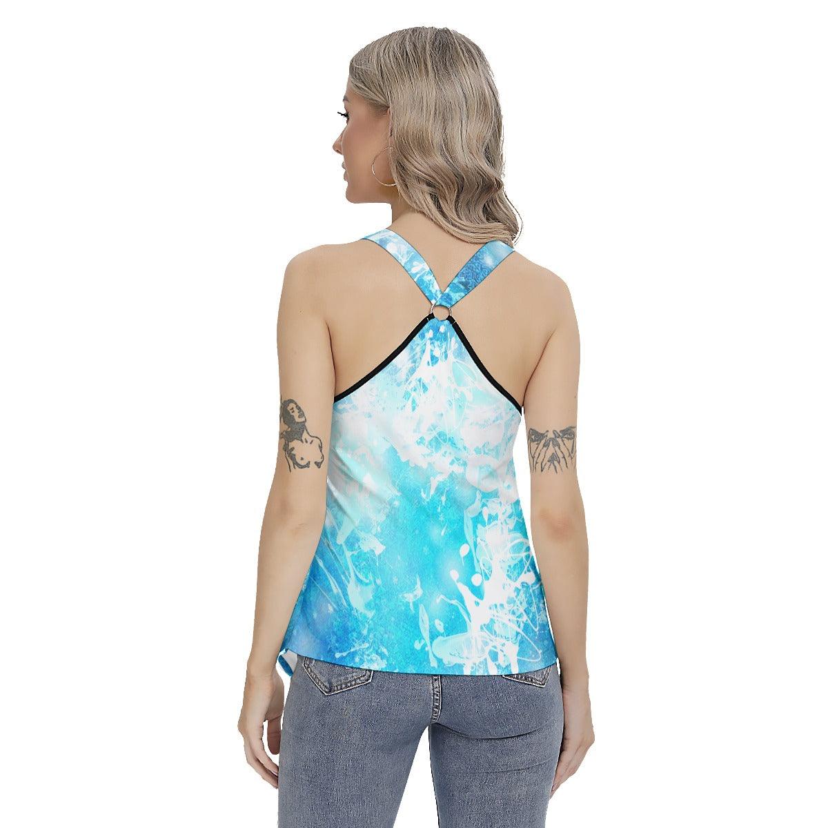 Blue Butterfly Skull Gothic Women's Racing Tank Top With Irregular - Wonder Skull