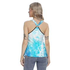 Blue Butterfly Skull Gothic Women's Racing Tank Top With Irregular - Wonder Skull