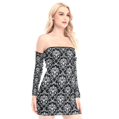 Gothic Skull Ornament Off-shoulder Back Lace-up Dress - Wonder Skull