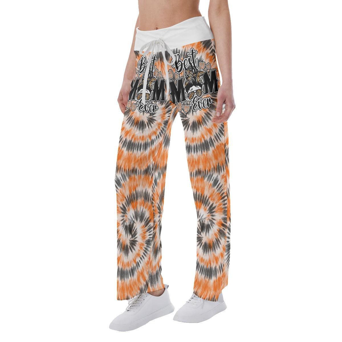 Orange Black Tribe Vibe Skull Mom High-waisted Wide Leg Pants - Wonder Skull
