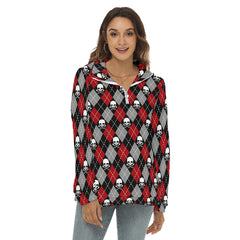 Argyle Skull Borg Fleece Sweatshirt With Half Zip - Wonder Skull
