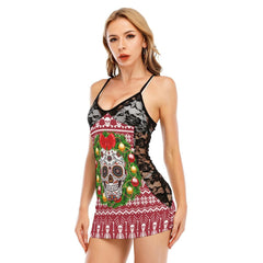 Christmas Ornament Skull Lace Cami Dress - Wonder Skull
