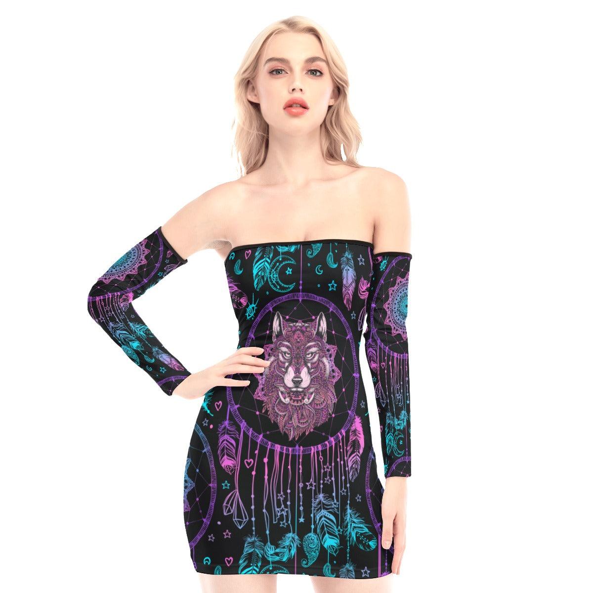 Hippie Wolf Off-shoulder Back Lace-up Dress - Wonder Skull
