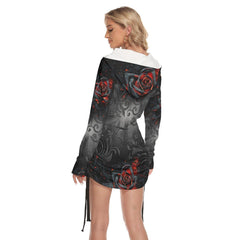 Color Drawing Rose Skull Print Open Shoulder Dress - Wonder Skull