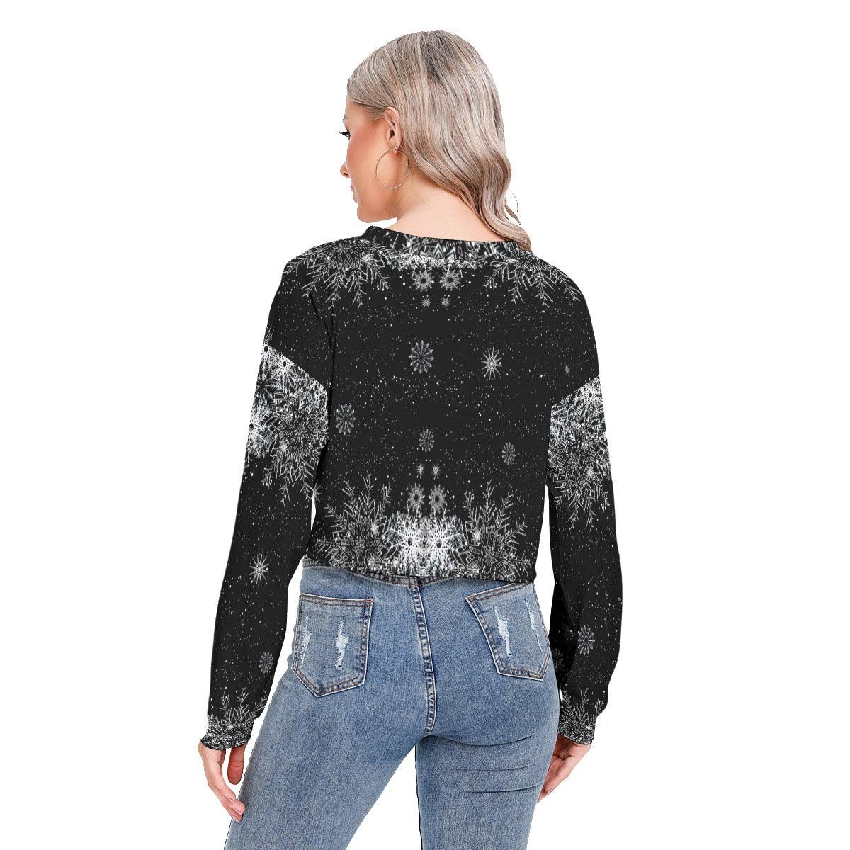 Black Skull Snowflake Sleeve Sweatshirt With Hem Drawstring - Wonder Skull