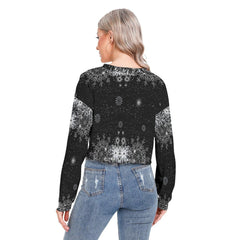 Black Skull Snowflake Sleeve Sweatshirt With Hem Drawstring - Wonder Skull
