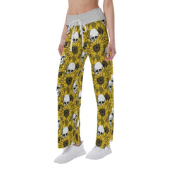 Sunflower And Skull High-waisted Straight-leg Trousers - Wonder Skull