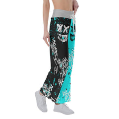Half Cyan Half Black Hahaha Face Smile High-waisted Straight-leg Trousers - Wonder Skull