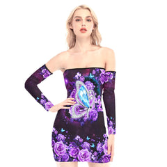Gem Butterfly Roses Off-shoulder Back Lace-up Dress - Wonder Skull