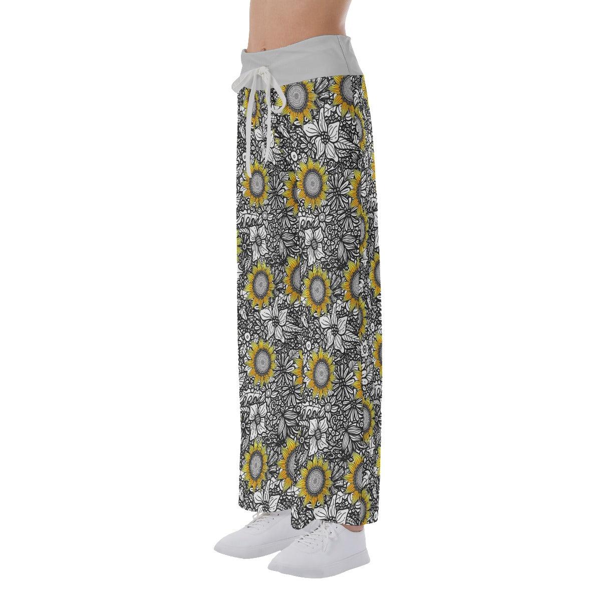 Sunflower Pattern High-waisted Straight-leg Trousers - Wonder Skull