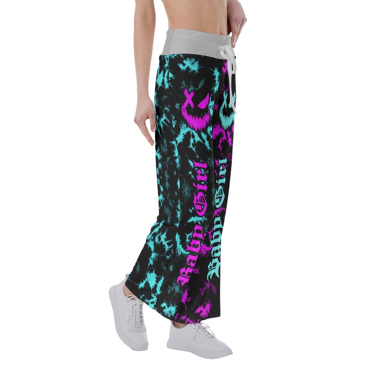 Baby Girl Half Pink Cyan High-waisted Wide Leg Pants - Wonder Skull