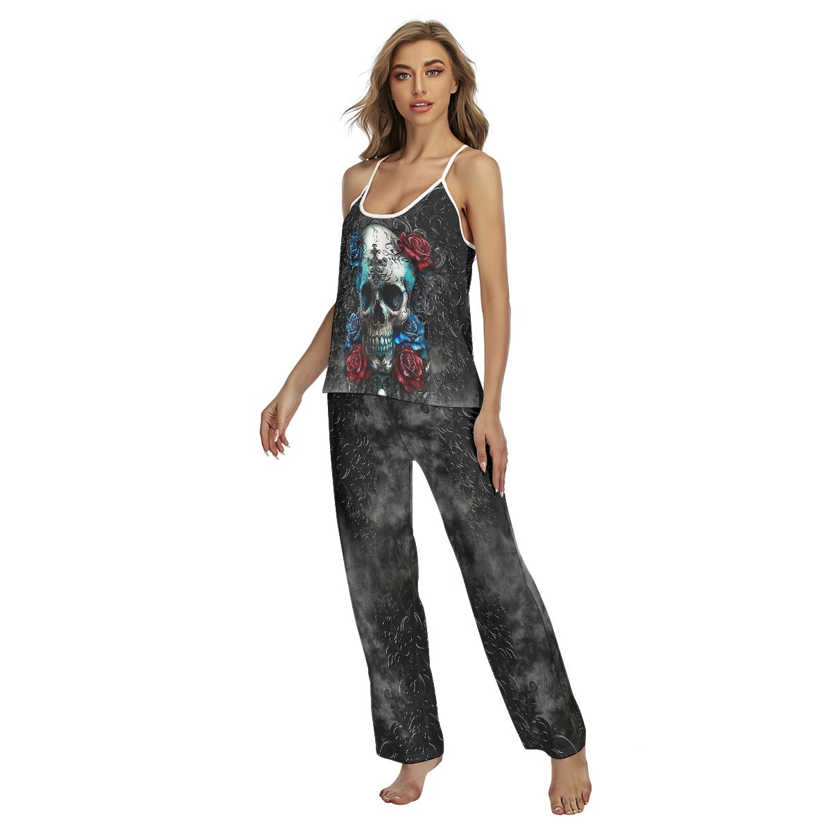 Red Blue Skull Art Cami Pajamas Sets For Women Sleepwears Combo - Wonder Skull