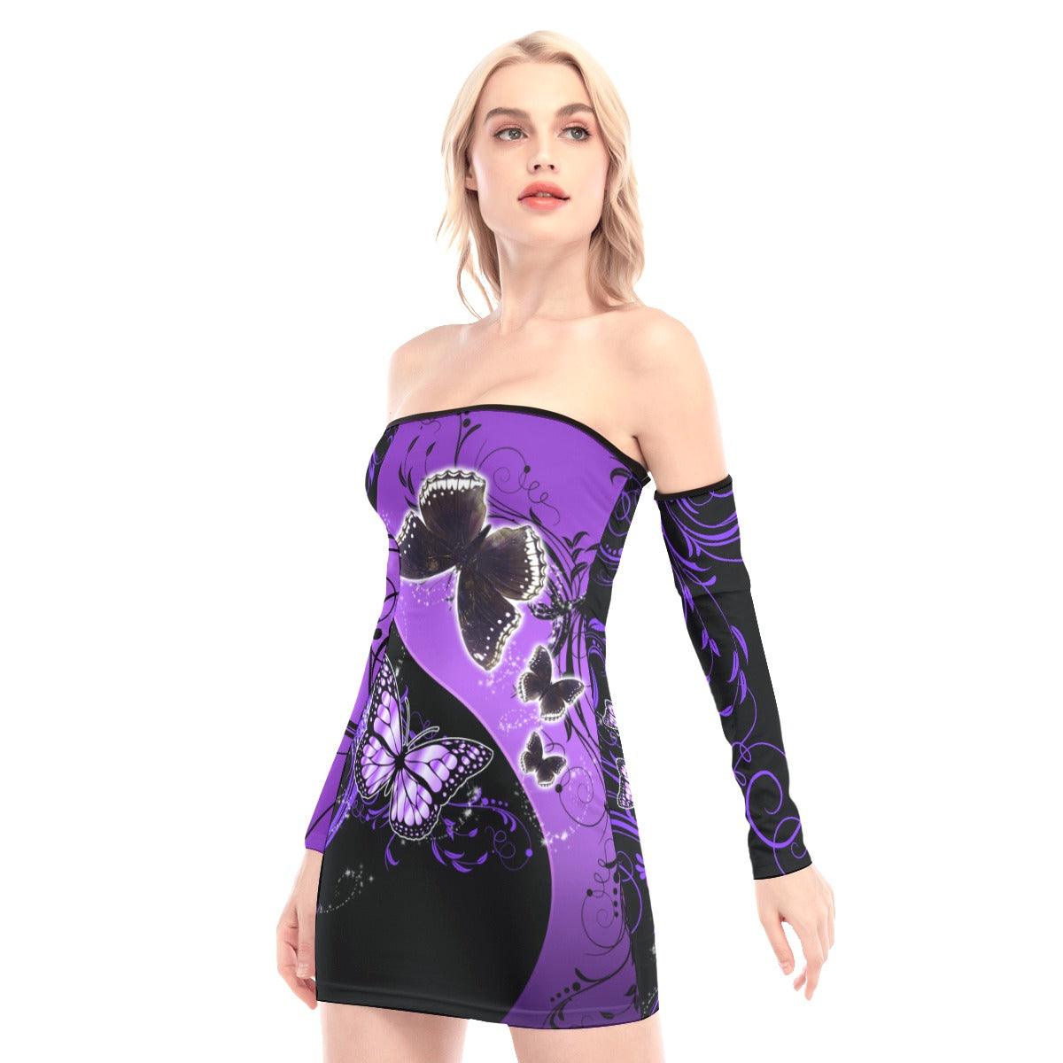 Lavender Butterflies Off-shoulder Back Lace-up Dress - Wonder Skull