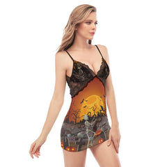 Halloween Lace Chemise Nightgown - Wonder Skull