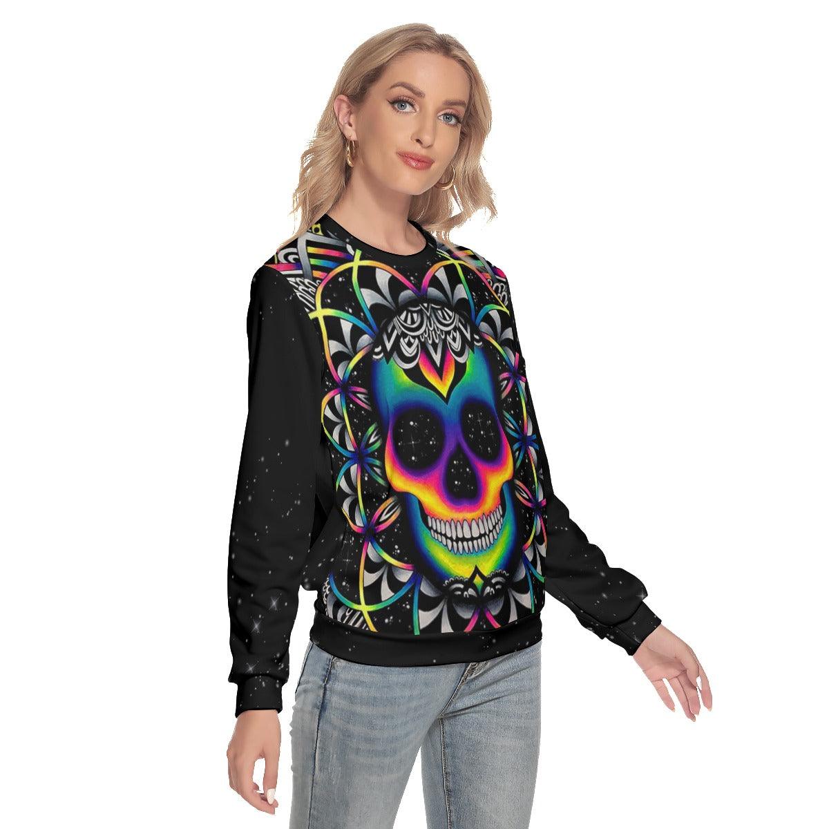 Colorful Mandala Skull Slim Round Neck Sweatshirt - Wonder Skull