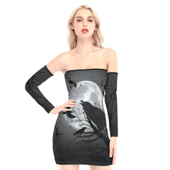 Moon Raven Lace Off-shoulder Back Lace-up Dress - Wonder Skull