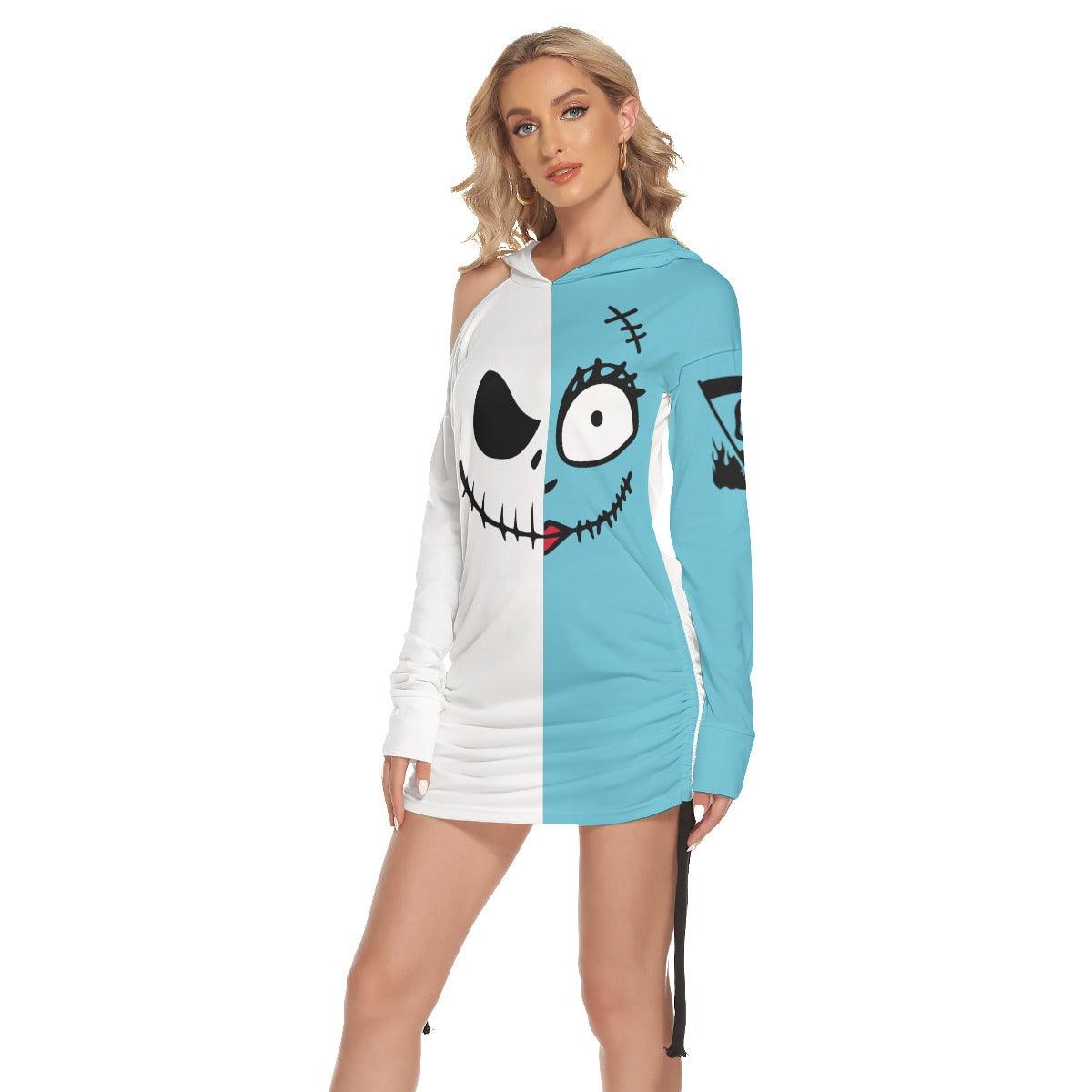 Gothic Skull Couple Of Nightmare Love Open Should Dress Hoodie - Wonder Skull