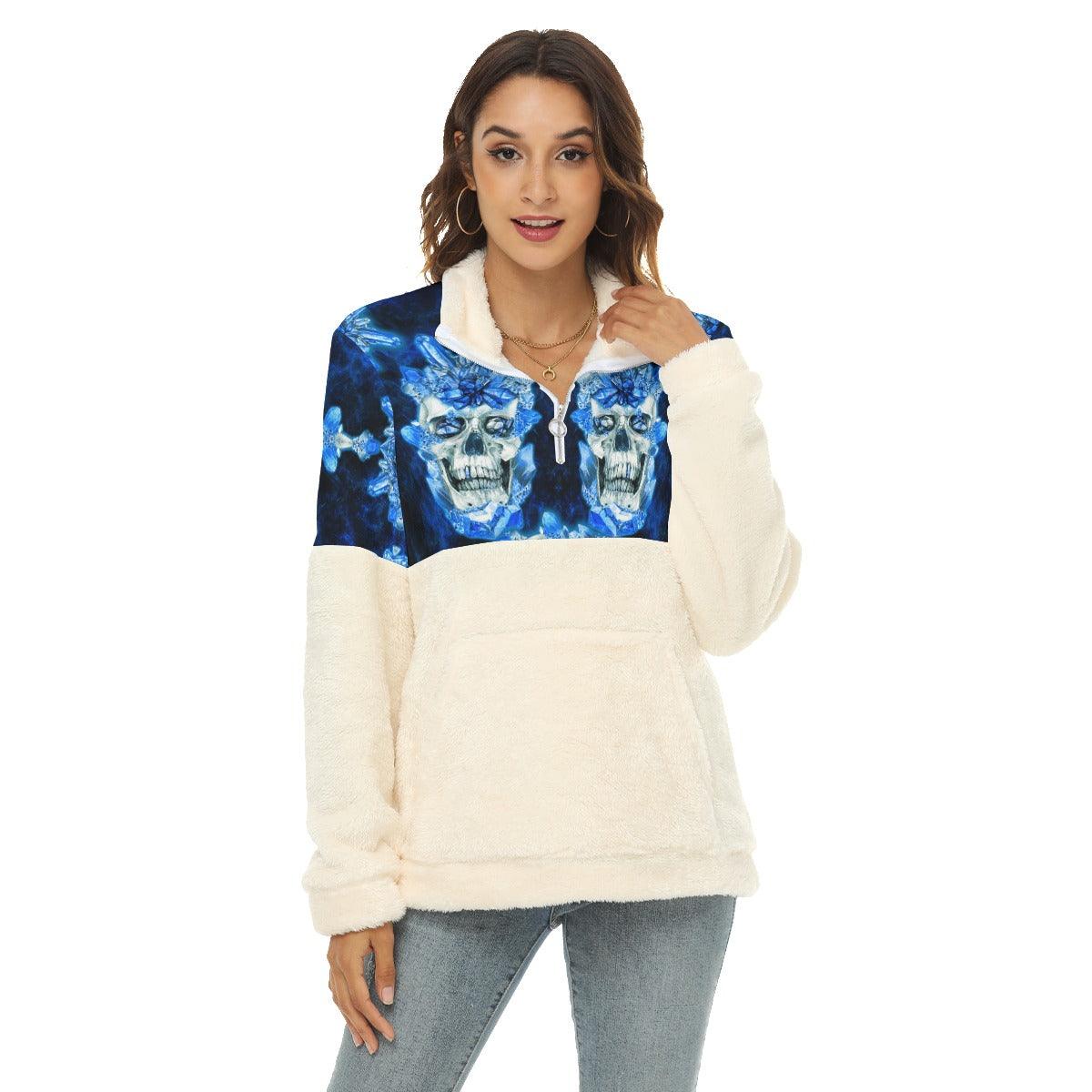 Crytle Ice Skull Fleece Sweatshirt With Half Zip - Wonder Skull
