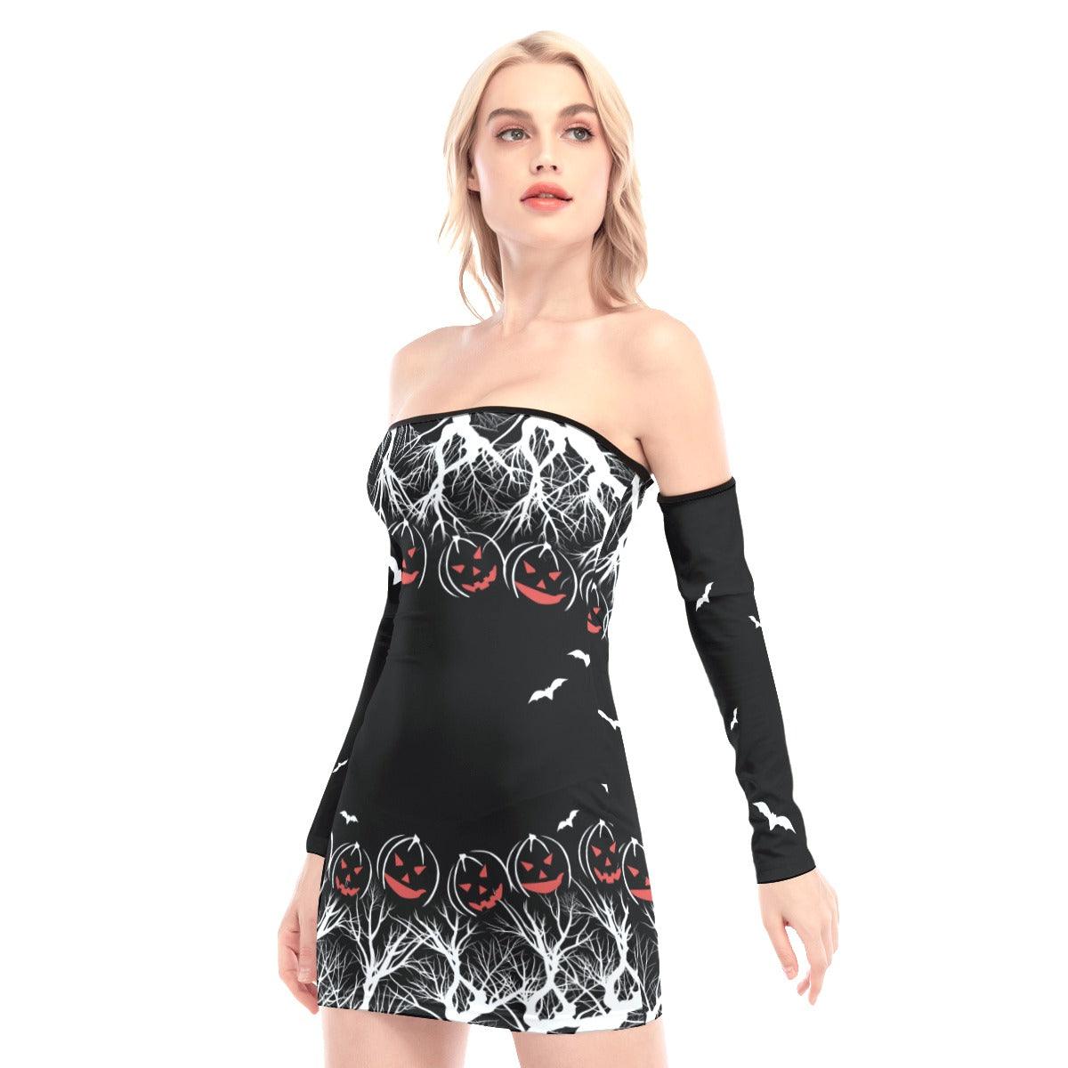Pumpkin Forest Off-shoulder Back Lace-up Dress - Wonder Skull