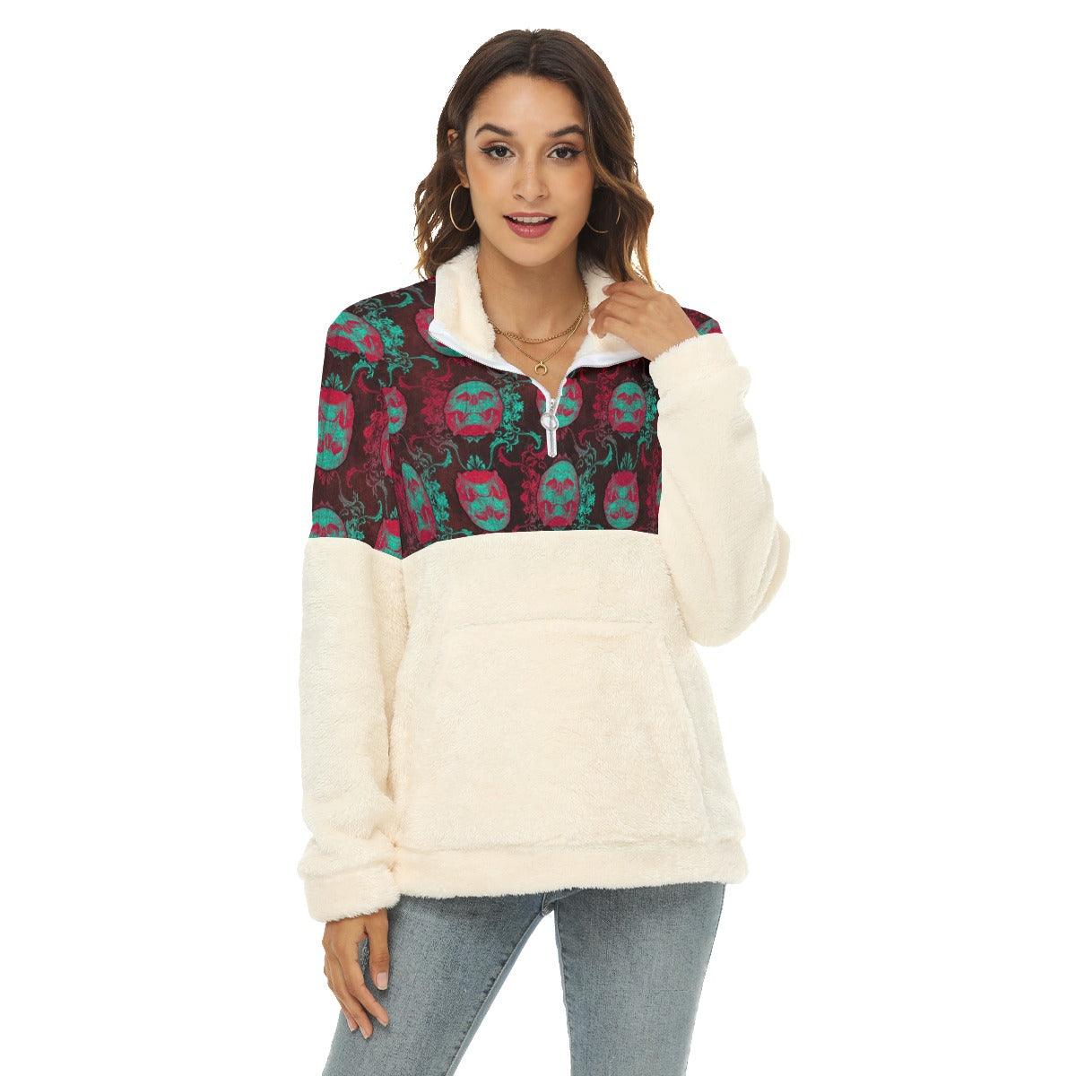 Ancient Skull Fleece Sweatshirt With Half Zip - Wonder Skull
