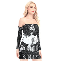 Viking Raven Off-shoulder Back Lace-up Dress - Wonder Skull